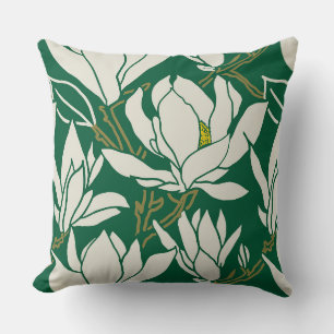 Magnolia graphic in emerald pattern cushion