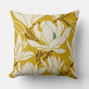 Magnolia graphic in mustard pattern cushion