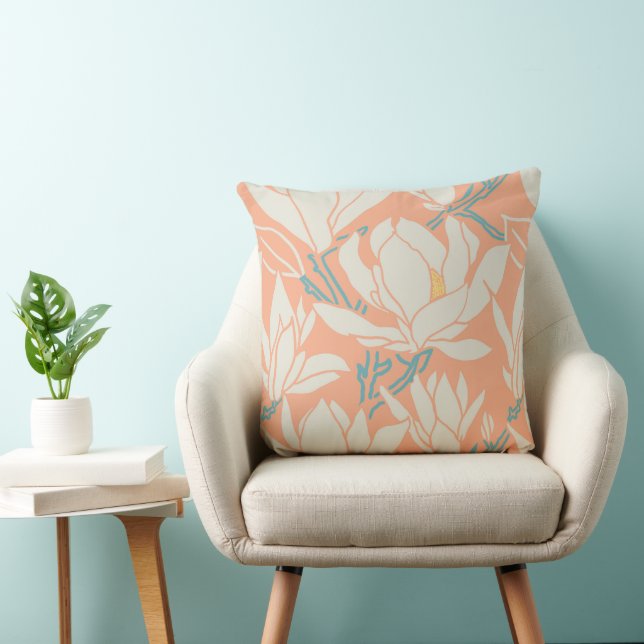 Magnolia graphic in peach pattern cushion (Chair)