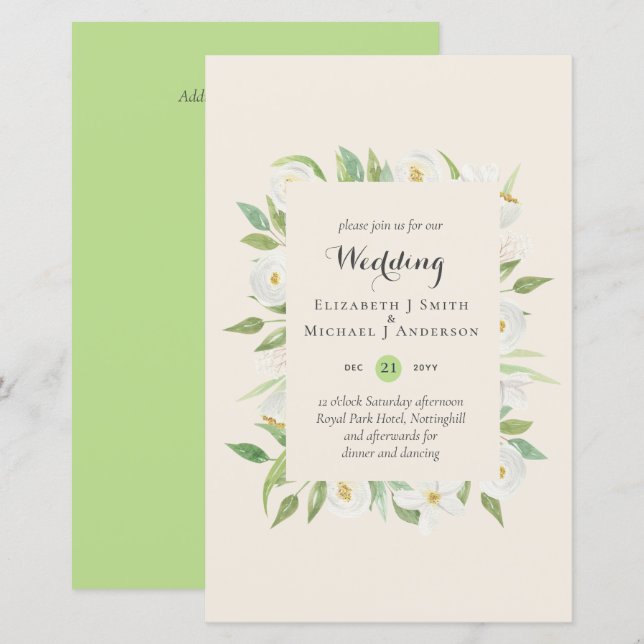 Magnolia Green Silence Budget Wedding Invite A9 (Front/Back)