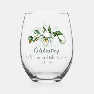 Magnolia Greenery Bridal Shower Stemless Wine Glass