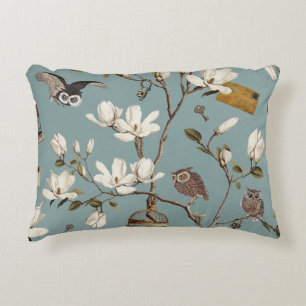 Magnolia Grove with Owls in Duck egg blue Decorative Cushion