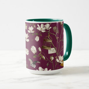 Magnolia Grove with Owls in Mulberry Red Mug