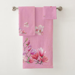 Magnolia In Decorative Classic Art On Kobi Colour Bath Towel Set
