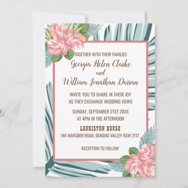 Magnolia Lilies Bouquet Wedding Invitation C (Front)