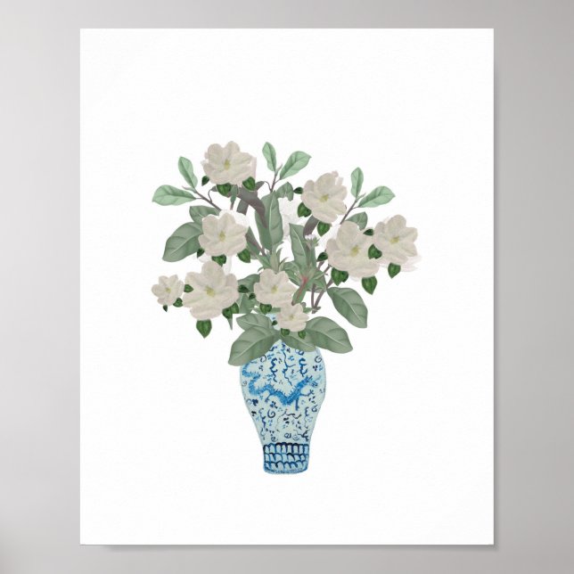 Magnolia Magnolias Dragon Blue Ginger Jars Jar  Poster (Front)