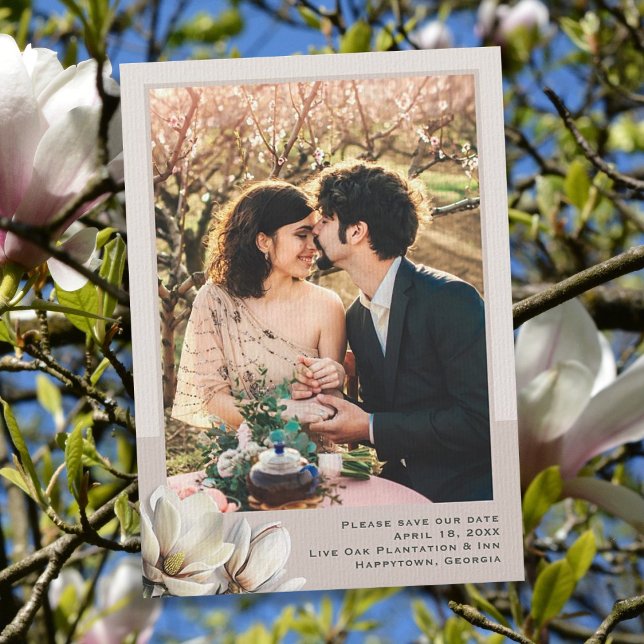 Magnolia Minimalist Photo Wedding Save the Date (Creator Uploaded)