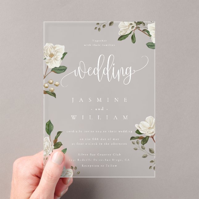 Magnolia Modern Wedding  Acrylic Invitations (Insitu (Handheld))