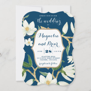 Magnolia Navy Floral Wedding Invitation