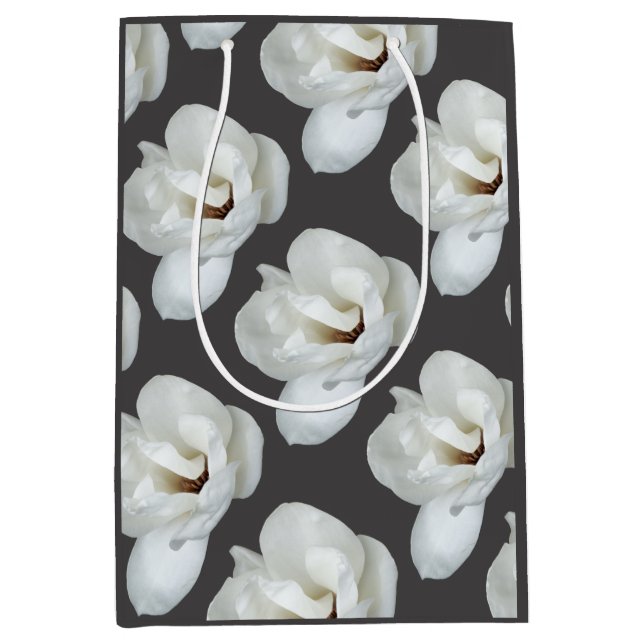 Magnolia on dark grey medium gift bag (Front)