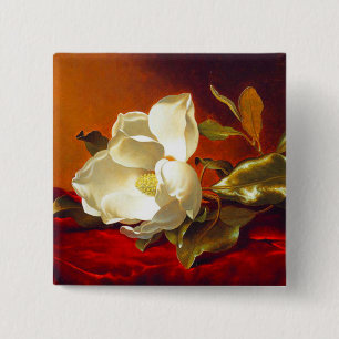Magnolia on Red Velvet Martin Johnson Heade 15 Cm Square Badge