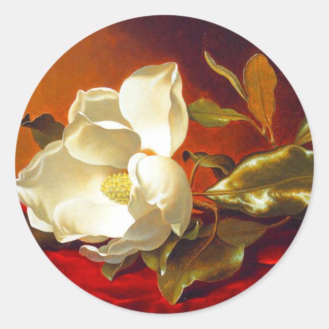 Magnolia on Red Velvet Martin Johnson Heade Classic Round Sticker (Front)