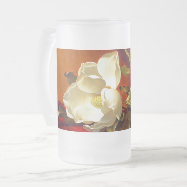 Magnolia on Red Velvet Martin Johnson Heade Frosted Glass Beer Mug (Front Left)