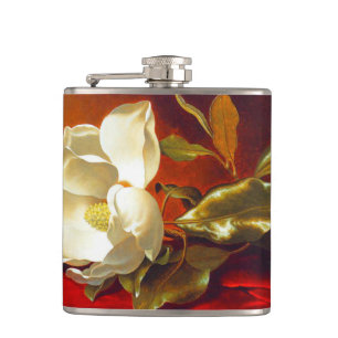 Magnolia on Red Velvet Martin Johnson Heade Hip Flask