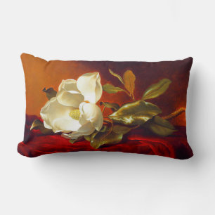 Magnolia on Red Velvet Martin Johnson Heade Lumbar Cushion