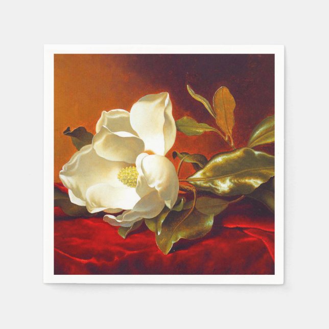 Magnolia on Red Velvet Martin Johnson Heade Napkin (Front)