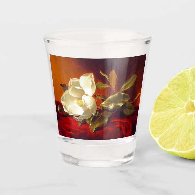 Magnolia on Red Velvet Martin Johnson Heade Shot Glass (Front)