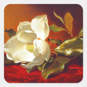 Magnolia on Red Velvet Martin Johnson Heade Square Sticker