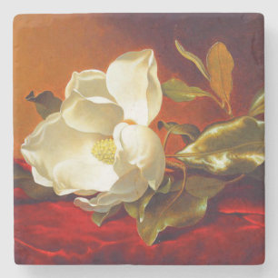 Magnolia on Red Velvet Martin Johnson Heade Stone Coaster