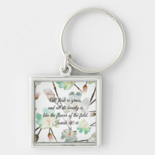 Magnolia Pattern Bible Verse Square Keychain