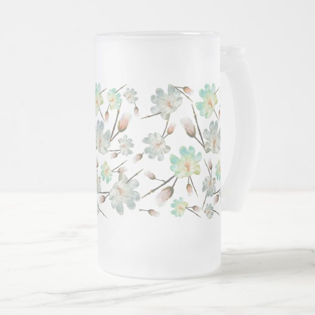 Magnolia Pattern Frosted Beer Mug (Front Right)