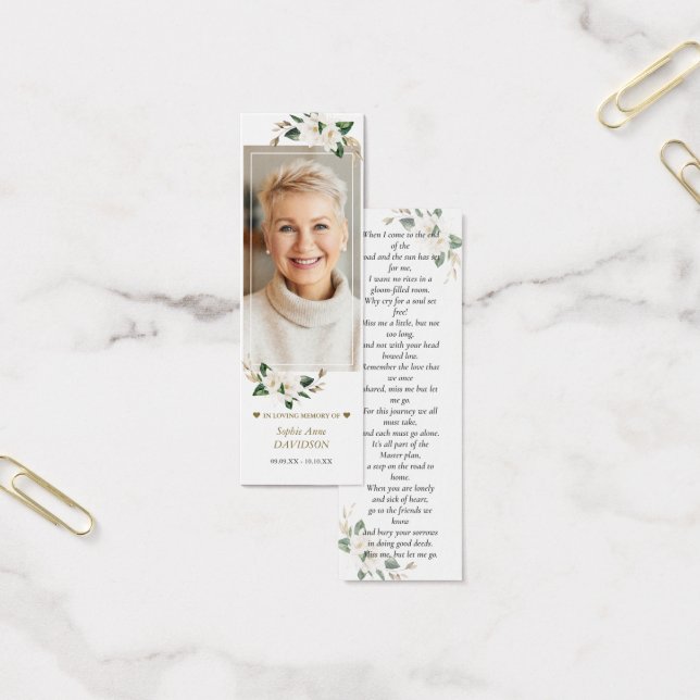 Magnolia Photo Memorial Funeral Poem Bookmark (Office)