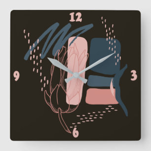 Magnolia Pink Bloom Minimal Abstract Square Wall Clock