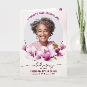 Magnolia Pink Floral Funeral Folded Program Programme