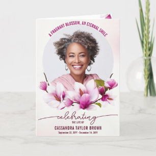Magnolia Pink Floral Funeral Folded Program Programme
