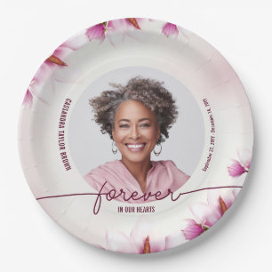 Magnolia Pink Floral Memorial Paper Plate