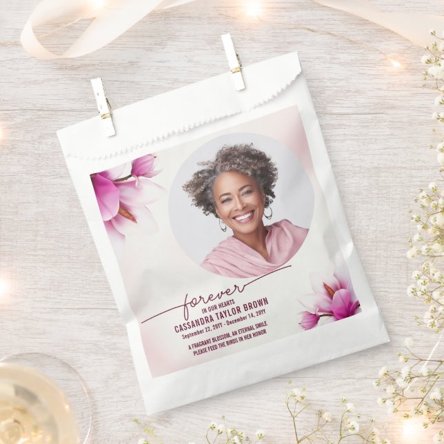 Magnolia Pink Floral Memorial Thank You Favour Bags (Clipped)