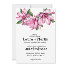 Magnolia pink flower, modern watercolor  invitatio