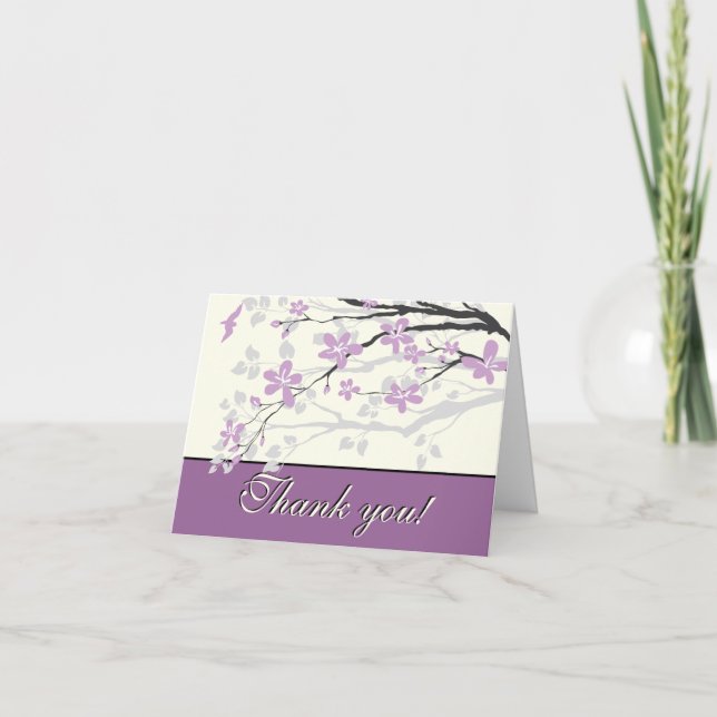 Magnolia purple flowers wedding Thank you card (Front)