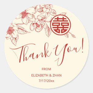 Magnolia Red Chinese Wedding Thank You Classic Round Sticker