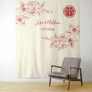 Magnolia Red Cream Chinese Backdrop Tapestry