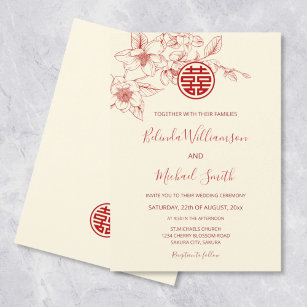 Magnolia Red Cream Chinese Wedding Invitation