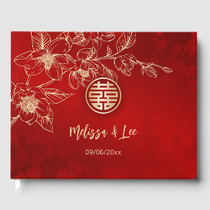 Magnolia Red Gold Chinese Wedding Guest Book