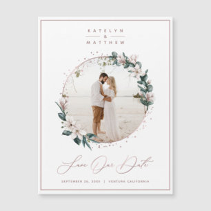 Magnolia & Rose Gold Circle Photo Save The Date