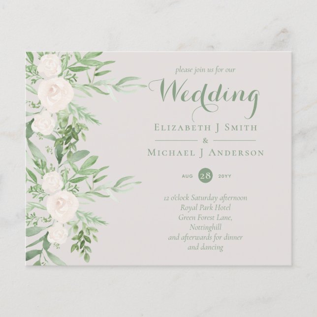 Magnolia Sage Green Floral Wedding Invites BUDGET Flyer (Front)