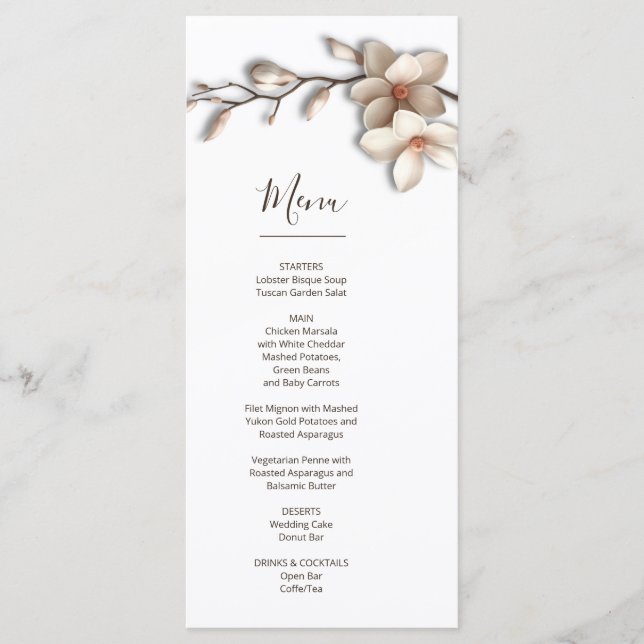 Magnolia Sculptural 3D Flower Menu (Front)