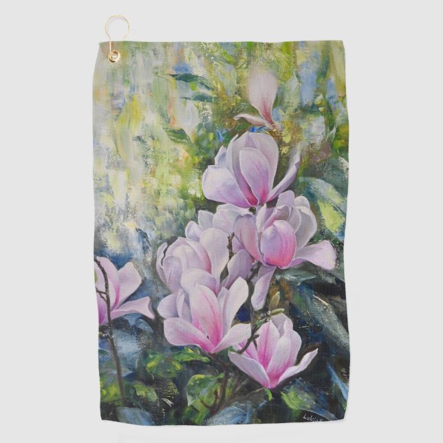 Magnolia Serenity – Floral Art by Lukian Golf Towel (Front)