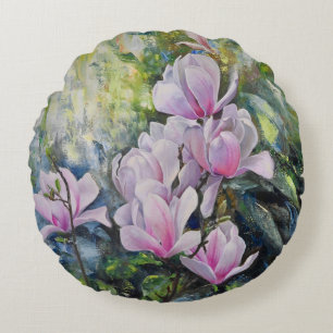 Magnolia Serenity – Floral Art by Lukian Round Cushion