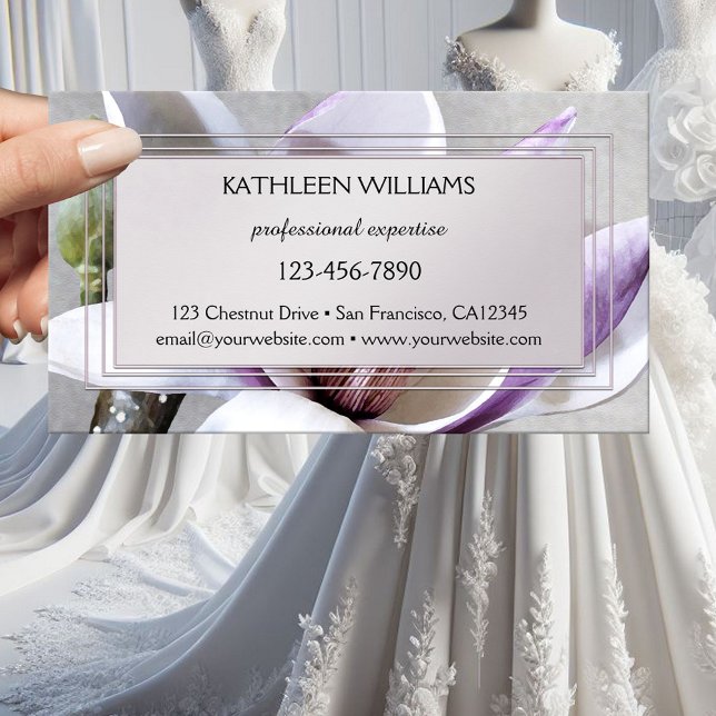 Magnolia Silver Floral Design Business Card (Business card showing a painted magnolia flower on grey silver - bridal - feminine - chic - elegant)