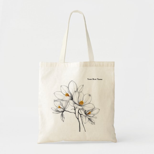 Magnolia Sketch Modern Spring Tote Bag (Front)