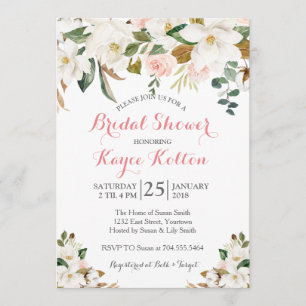 Magnolia Southern blush bridal shower invitation