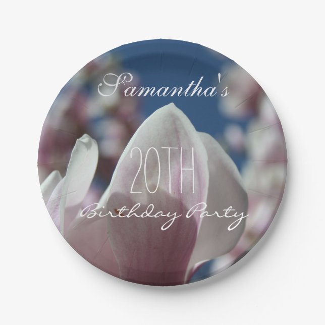 Magnolia Spring 20th Birthday Party Paper Plate (Front)