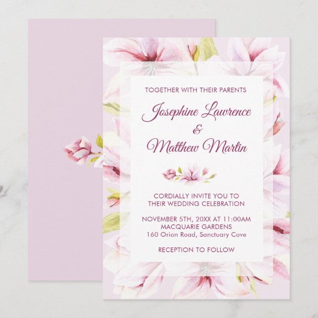 Magnolia Spring Floral Wedding Invitations (Front/Back)