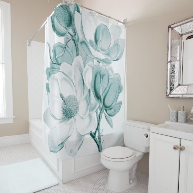Magnolia Teal Dream Shower Curtain (In Situ)