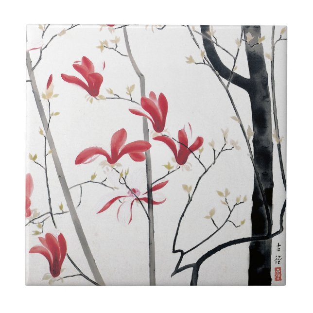 Magnolia Tree Painting Tile (Front)