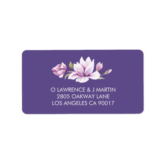 Magnolia Violet Floral Watercolor Label (Front)